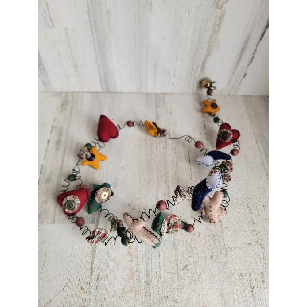 Tender heart treasures vintage Xmas Plush Garland star gingerbread heart